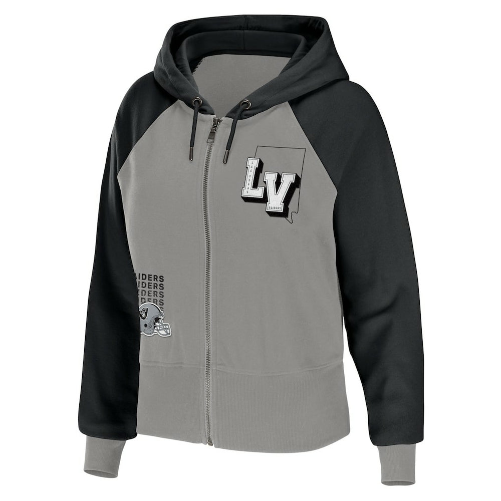 Las Vegas Raiders WEAR by Erin Andrews Women's Colorblock Lightweight Full-Zip Hoodie Silver | NFL