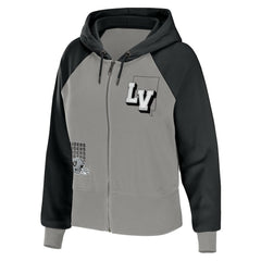 Las Vegas Raiders WEAR by Erin Andrews Women's Colorblock Lightweight Full-Zip Hoodie Silver | NFL