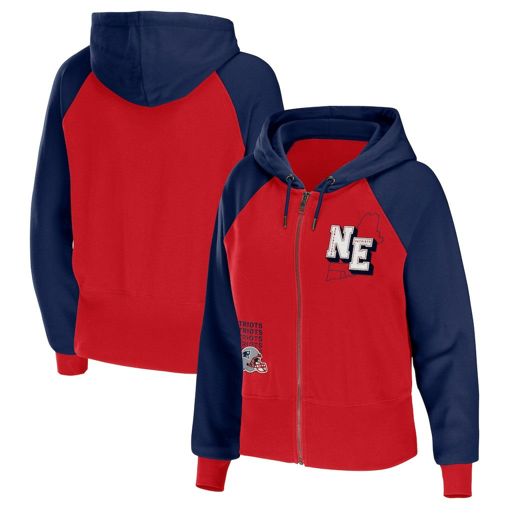 New England Patriots WEAR by Erin Andrews Women's Colorblock Lightweight Full-Zip Hoodie Red | NFL