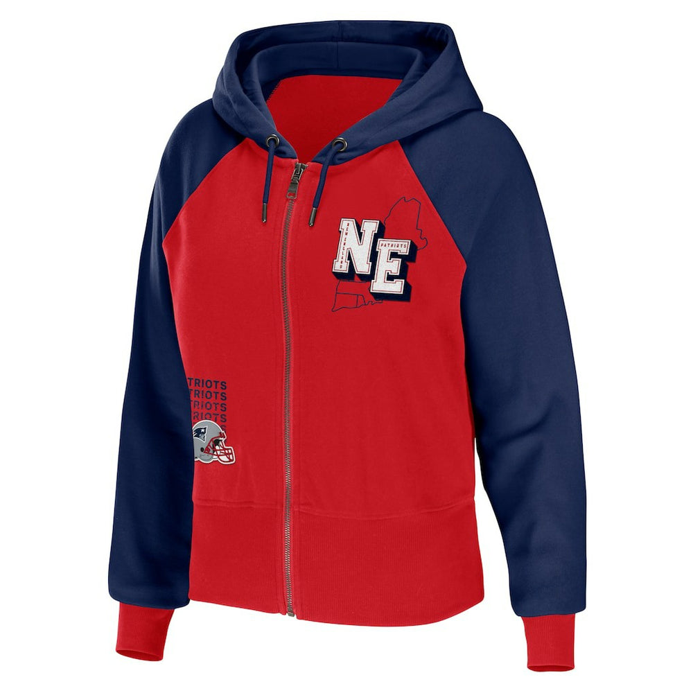 New England Patriots WEAR by Erin Andrews Women's Colorblock Lightweight Full-Zip Hoodie Red | NFL