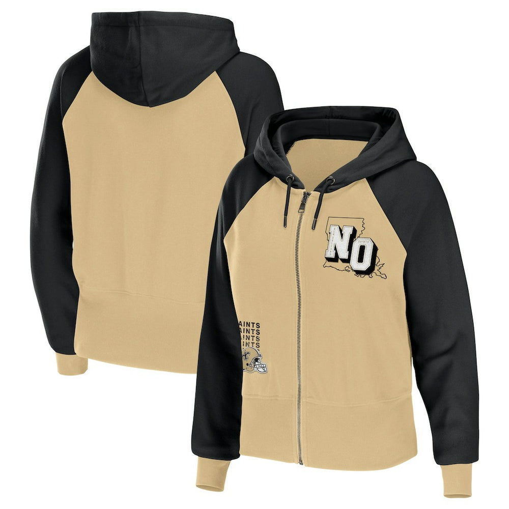 New Orleans Saints WEAR by Erin Andrews Women's Colorblock Lightweight Full-Zip Hoodie Gold | NFL