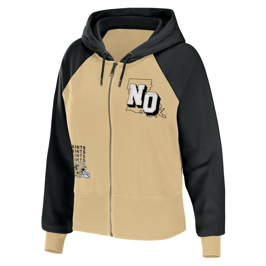 New Orleans Saints WEAR by Erin Andrews Women's Colorblock Lightweight Full-Zip Hoodie Gold | NFL