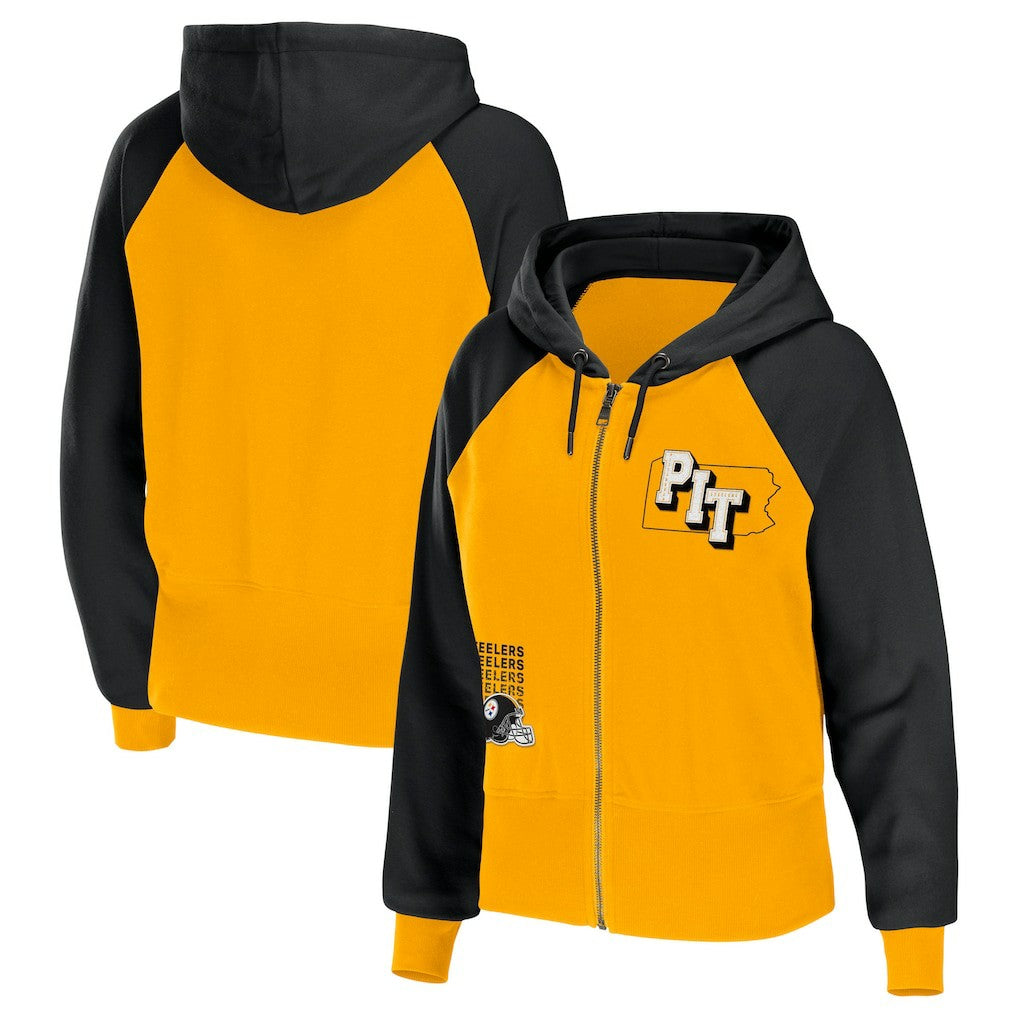 Pittsburgh Steelers WEAR by Erin Andrews Women's Colorblock Lightweight Full-Zip Hoodie Gold | NFL