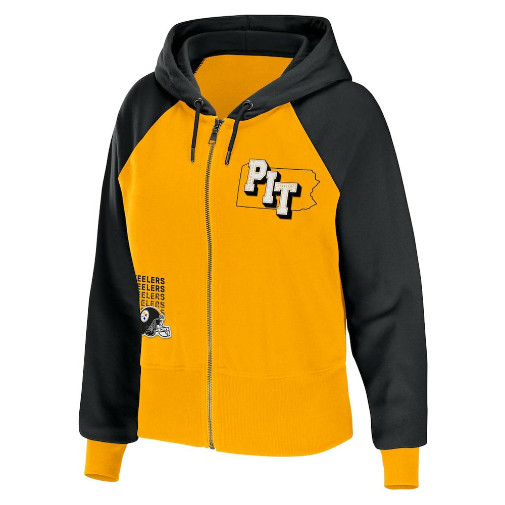 Pittsburgh Steelers WEAR by Erin Andrews Women's Colorblock Lightweight Full-Zip Hoodie Gold | NFL