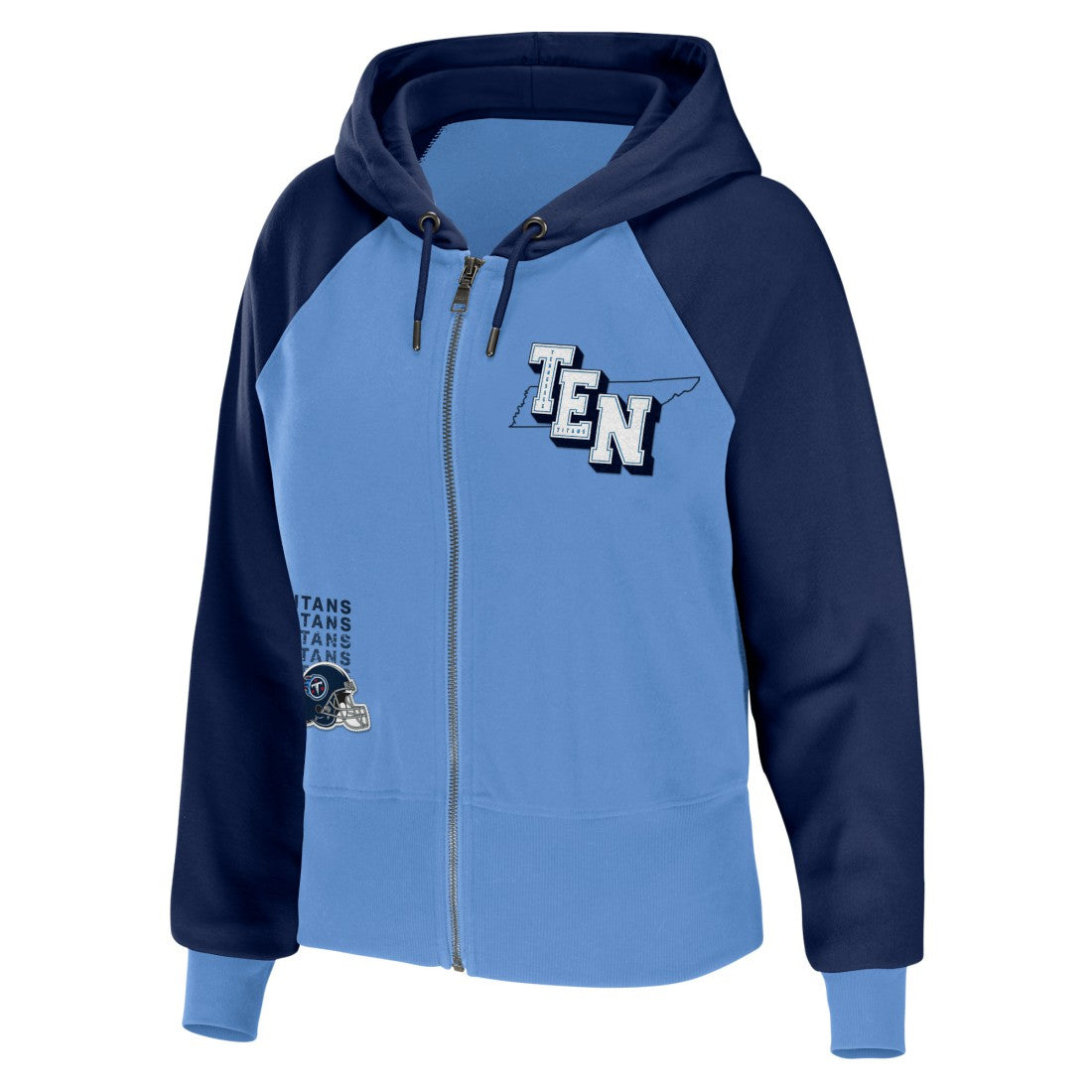 Tennessee Titans WEAR by Erin Andrews Women's Colorblock Lightweight Full-Zip Hoodie Light Blue | NFL