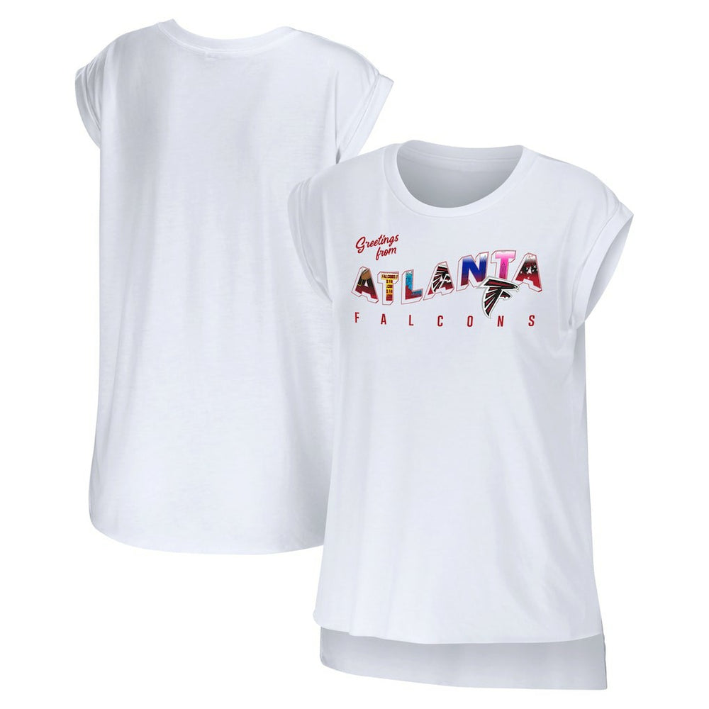 Atlanta Falcons WEAR by Erin Andrews Women's Greetings From Muscle T-Shirt White | NFL