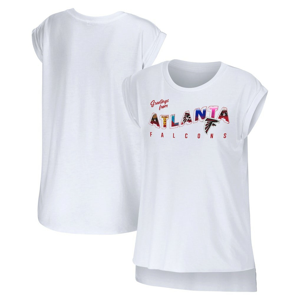 Atlanta Falcons WEAR by Erin Andrews Women's Greetings From Muscle T-Shirt White | NFL