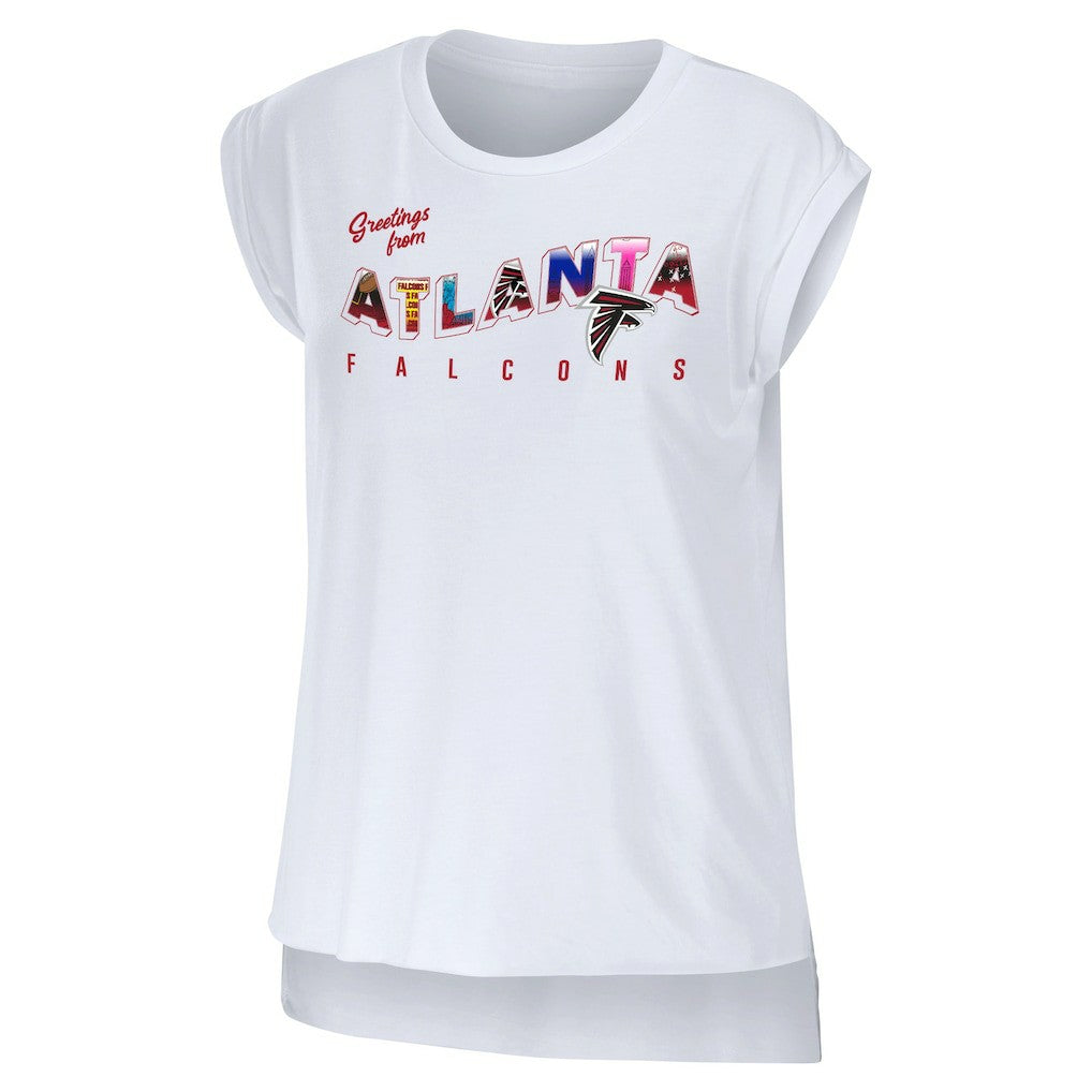 Atlanta Falcons WEAR by Erin Andrews Women's Greetings From Muscle T-Shirt White | NFL