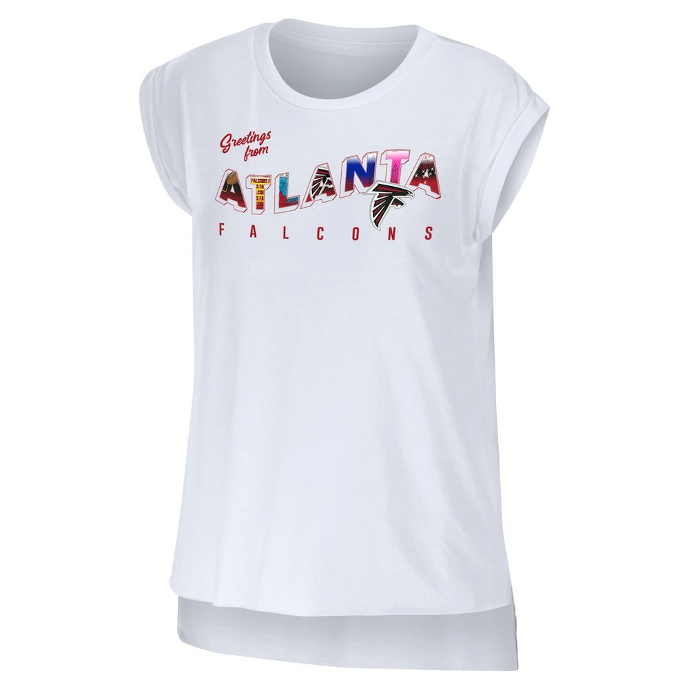 Atlanta Falcons WEAR by Erin Andrews Women's Greetings From Muscle T-Shirt White | NFL