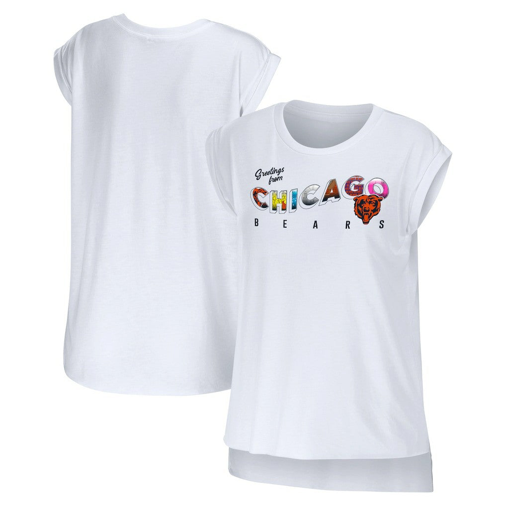 Chicago Bears WEAR by Erin Andrews Women's Greetings From Muscle T-Shirt White | NFL