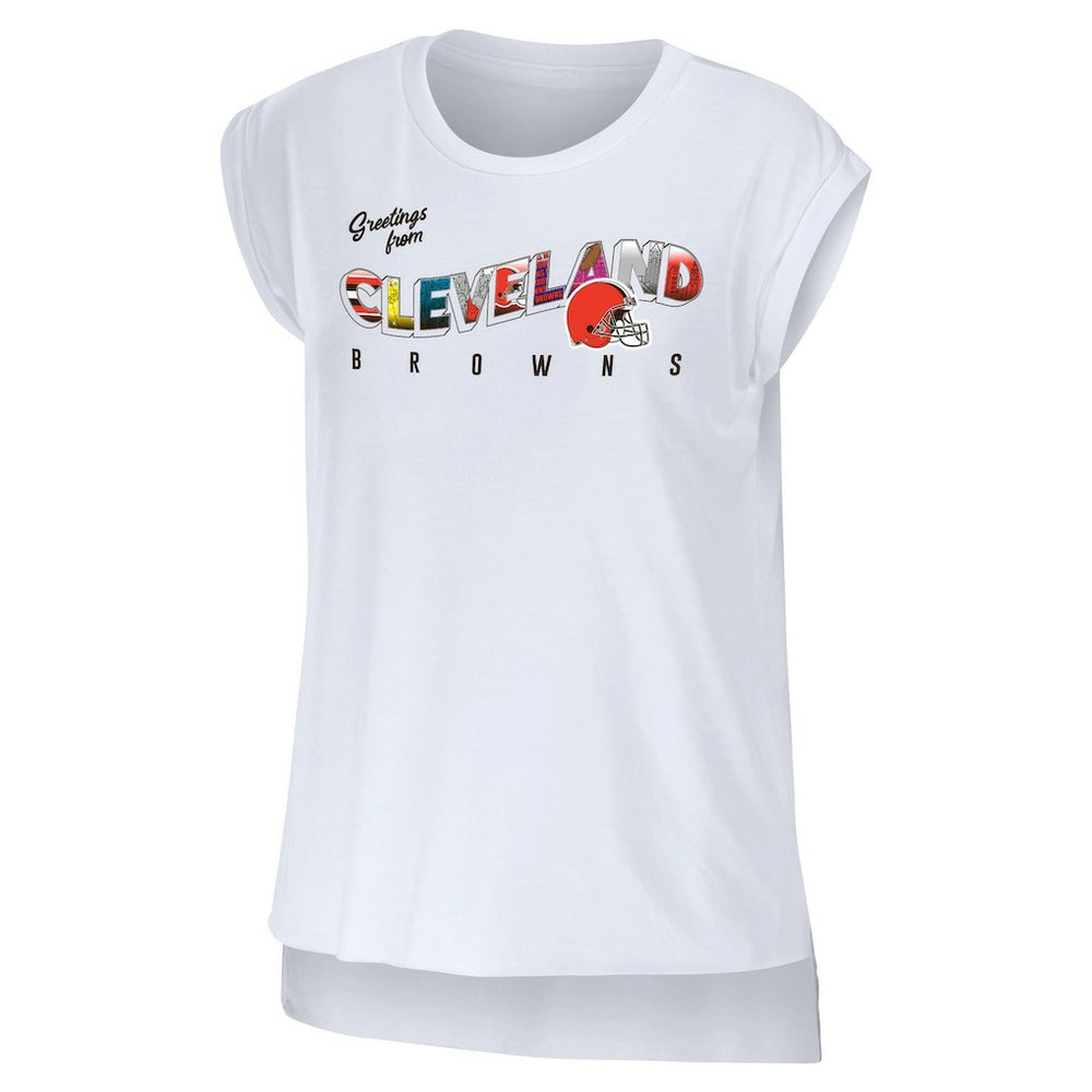 Cleveland Browns WEAR by Erin Andrews Women's Greetings From Muscle T-Shirt White | NFL