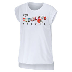 Cleveland Browns WEAR by Erin Andrews Women's Greetings From Muscle T-Shirt White | NFL