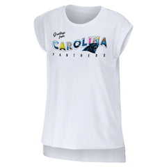 Carolina Panthers WEAR by Erin Andrews Women's Greetings From Muscle T-Shirt White | NFL