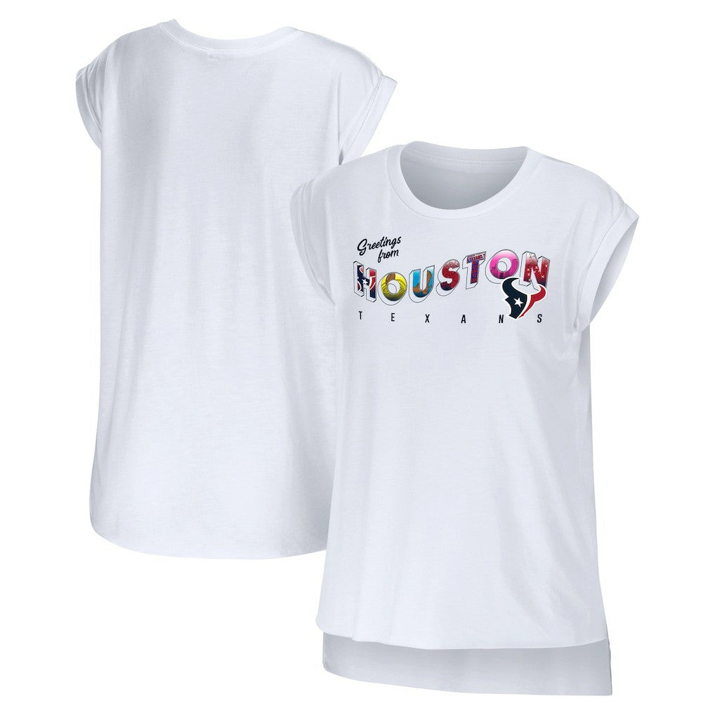 Houston Texans WEAR by Erin Andrews Women's Greetings From Muscle T-Shirt White | NFL