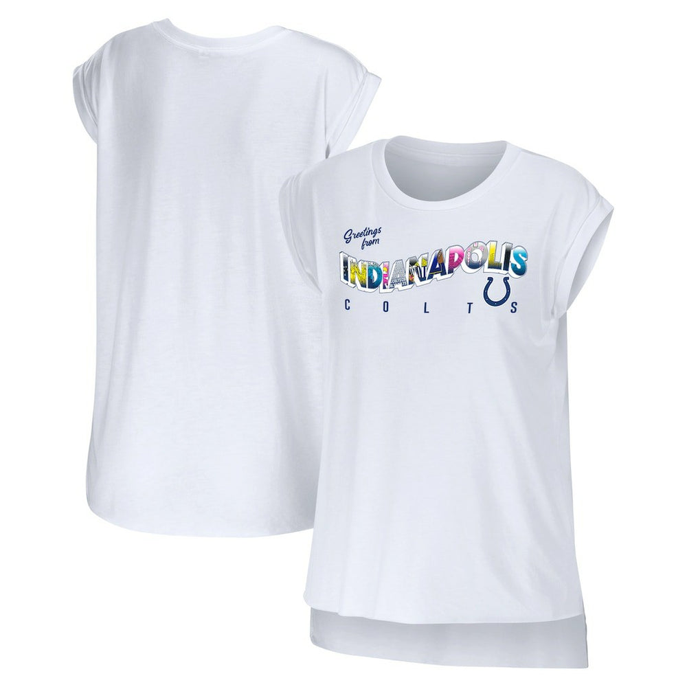 Indianapolis Colts WEAR by Erin Andrews Women's Greetings From Muscle T-Shirt White | NFL