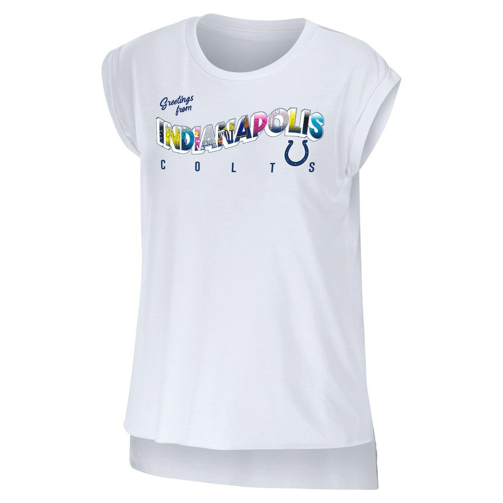 Indianapolis Colts WEAR by Erin Andrews Women's Greetings From Muscle T-Shirt White | NFL