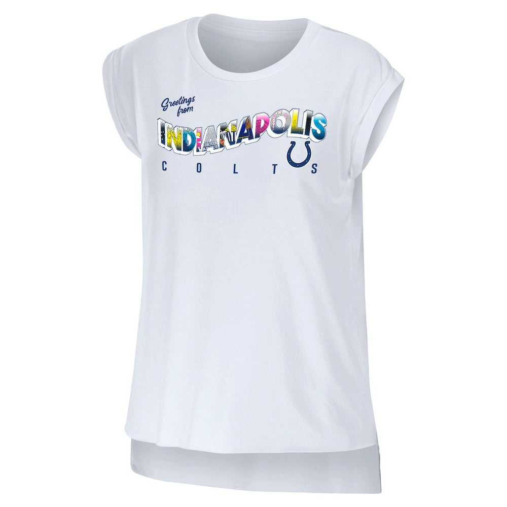 Indianapolis Colts WEAR by Erin Andrews Women's Greetings From Muscle T-Shirt White | NFL