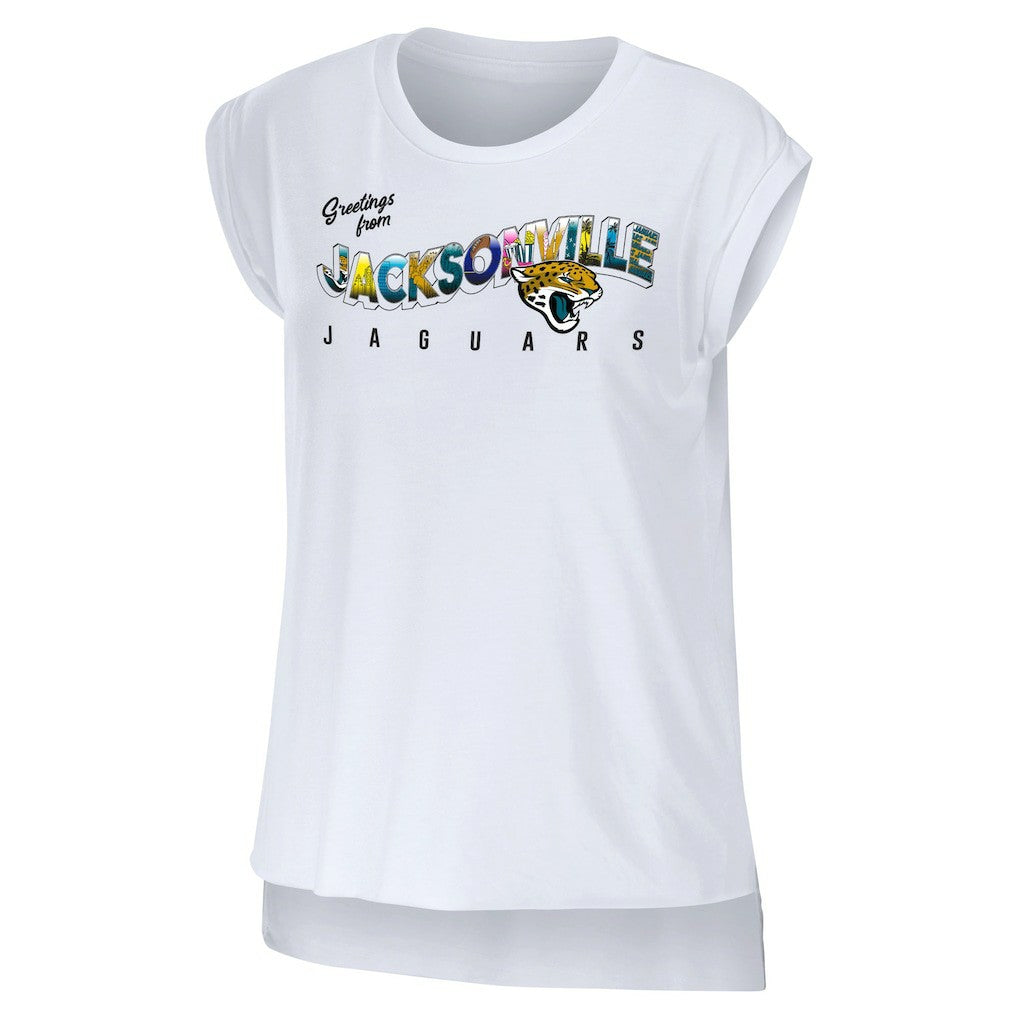 Jacksonville Jaguars WEAR by Erin Andrews Women's Greetings From Muscle T-Shirt White | NFL