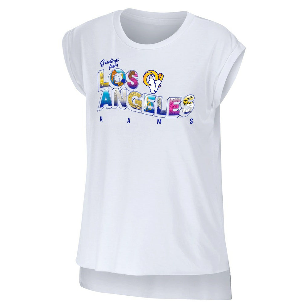 Los Angeles Rams WEAR by Erin Andrews Women's Greetings From Muscle T-Shirt White | NFL