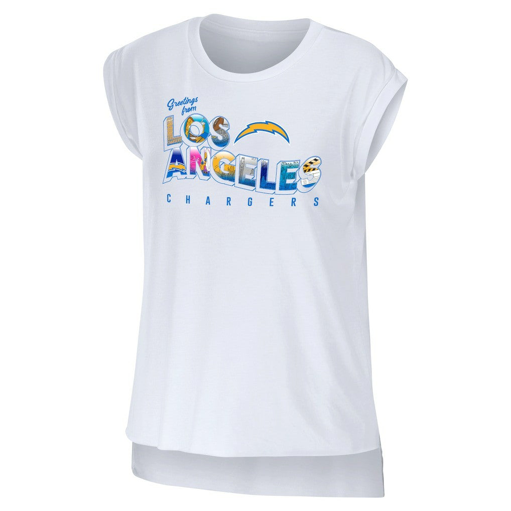Los Angeles Chargers WEAR by Erin Andrews Women's Greetings From Muscle T-Shirt White | NFL