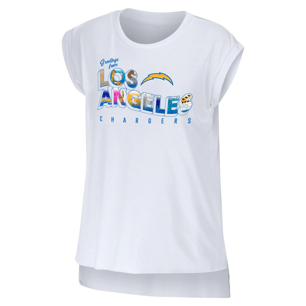 Los Angeles Chargers WEAR by Erin Andrews Women's Greetings From Muscle T-Shirt White | NFL