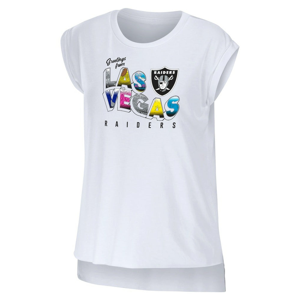Las Vegas Raiders WEAR by Erin Andrews Women's Greetings From Muscle T-Shirt White | NFL