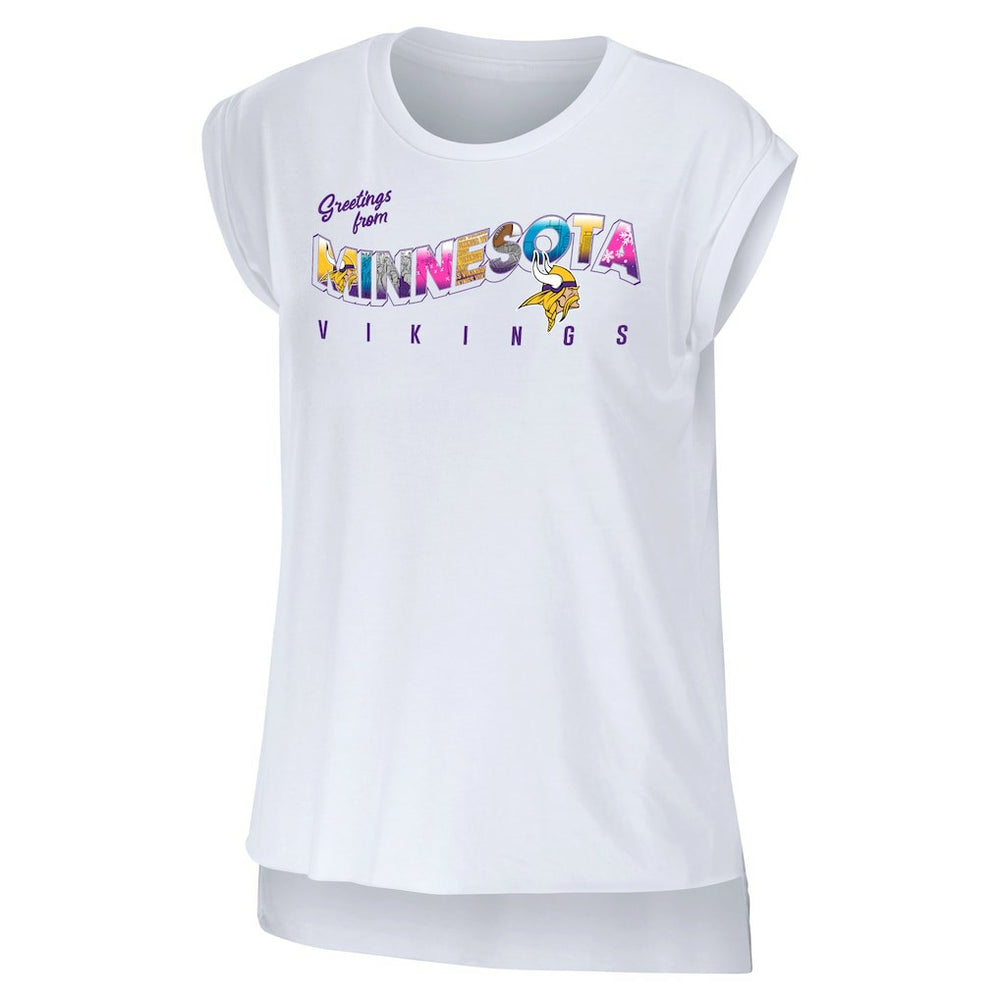 Minnesota Vikings WEAR by Erin Andrews Women's Greetings From Muscle T-Shirt White | NFL