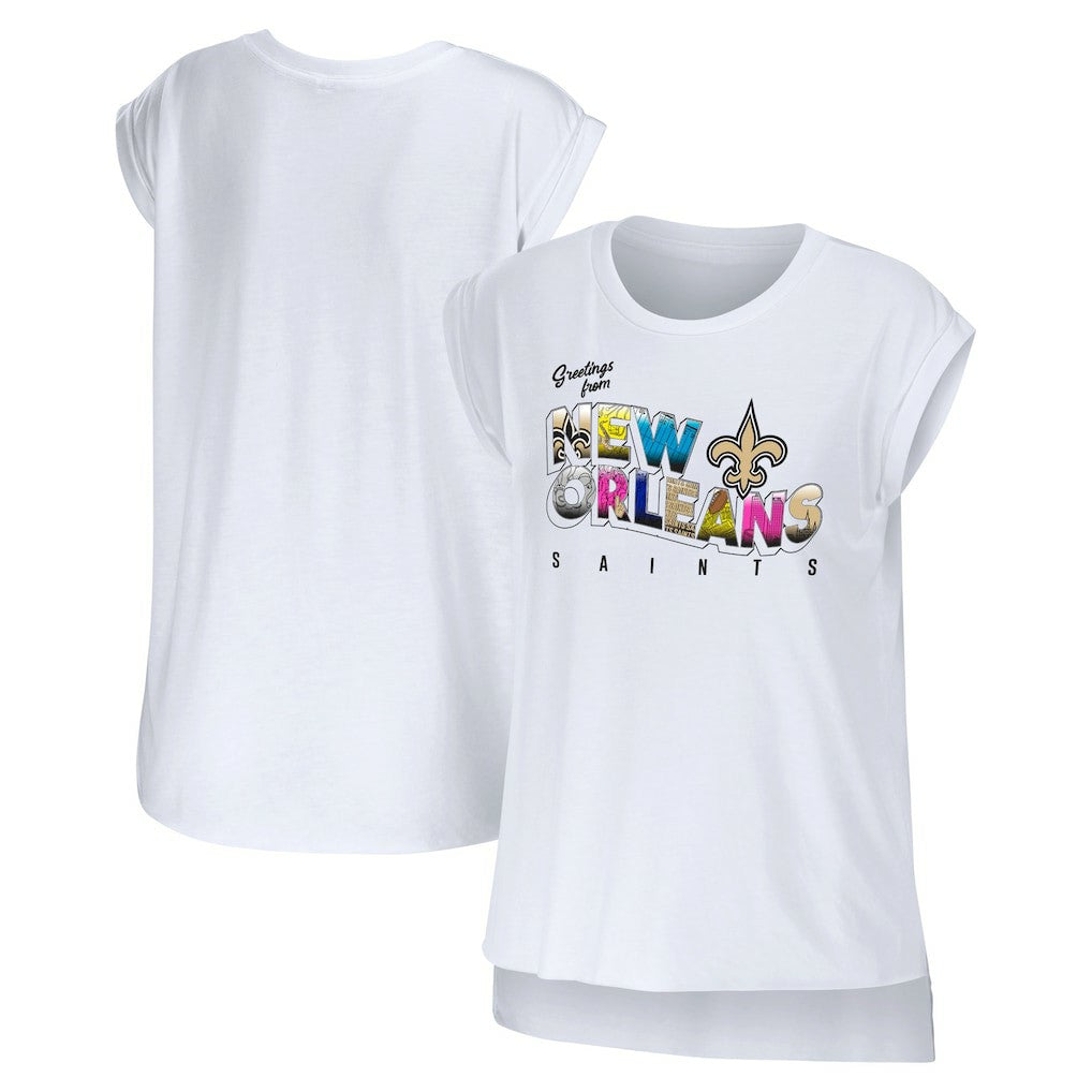 New Orleans Saints WEAR by Erin Andrews Women's Greetings From Muscle T-Shirt White | NFL
