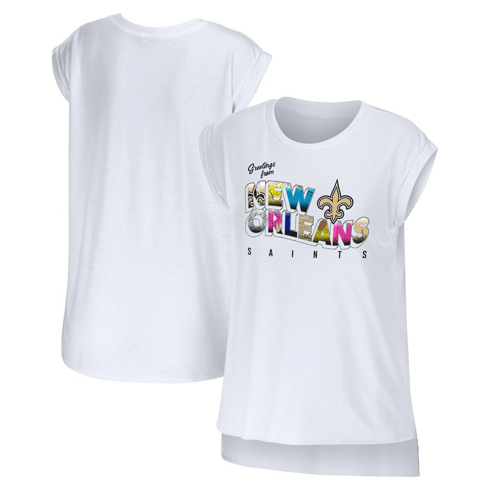 New Orleans Saints WEAR by Erin Andrews Women's Greetings From Muscle T-Shirt White | NFL