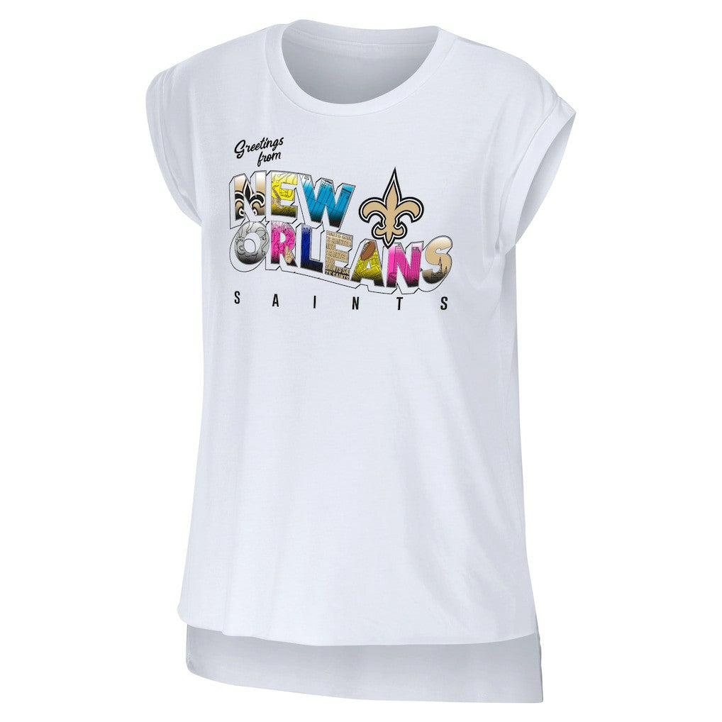 New Orleans Saints WEAR by Erin Andrews Women's Greetings From Muscle T-Shirt White | NFL