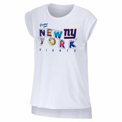 New York Giants WEAR by Erin Andrews Women's Greetings From Muscle T-Shirt White | NFL