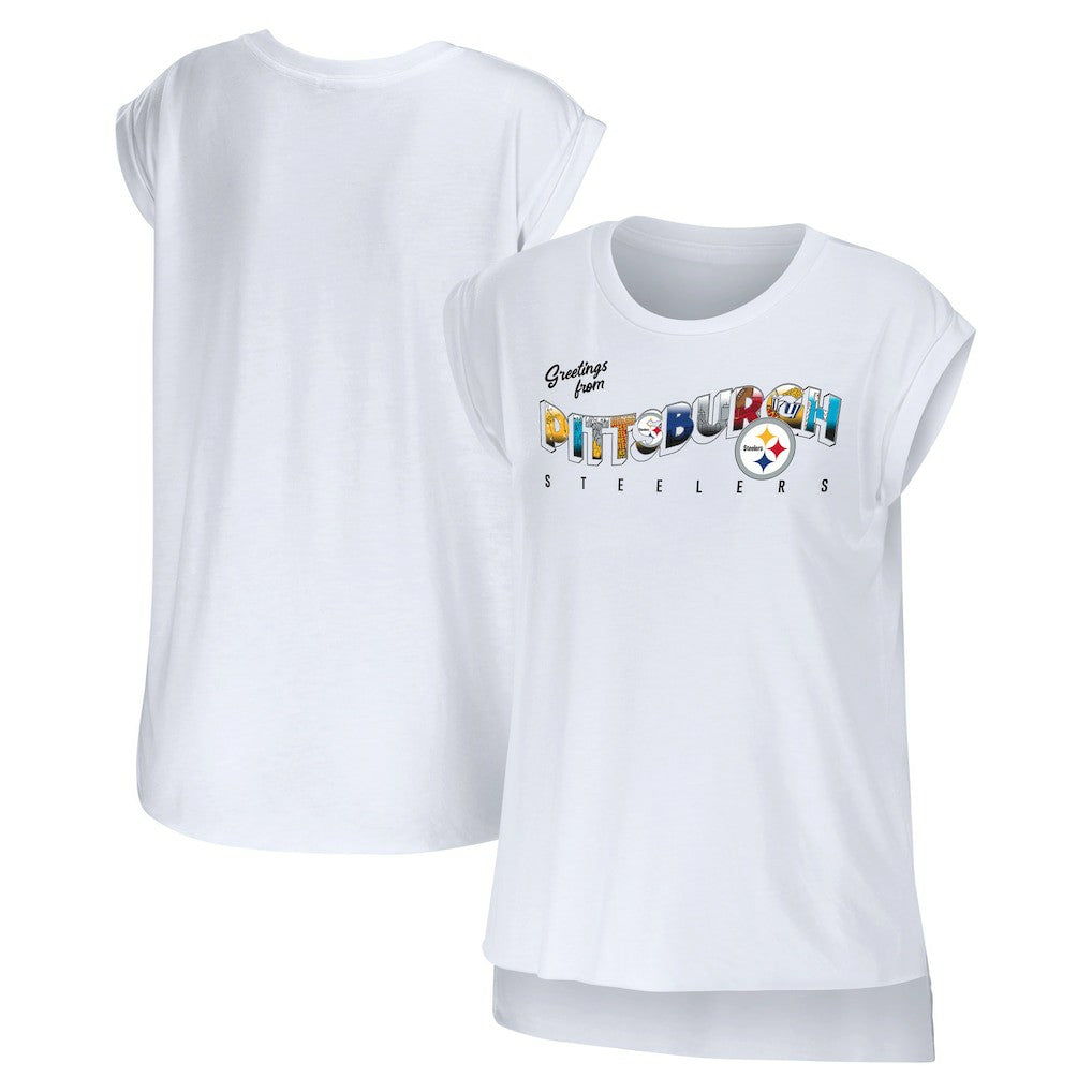 Pittsburgh Steelers WEAR by Erin Andrews Women's Greetings From Muscle T-Shirt White | NFL