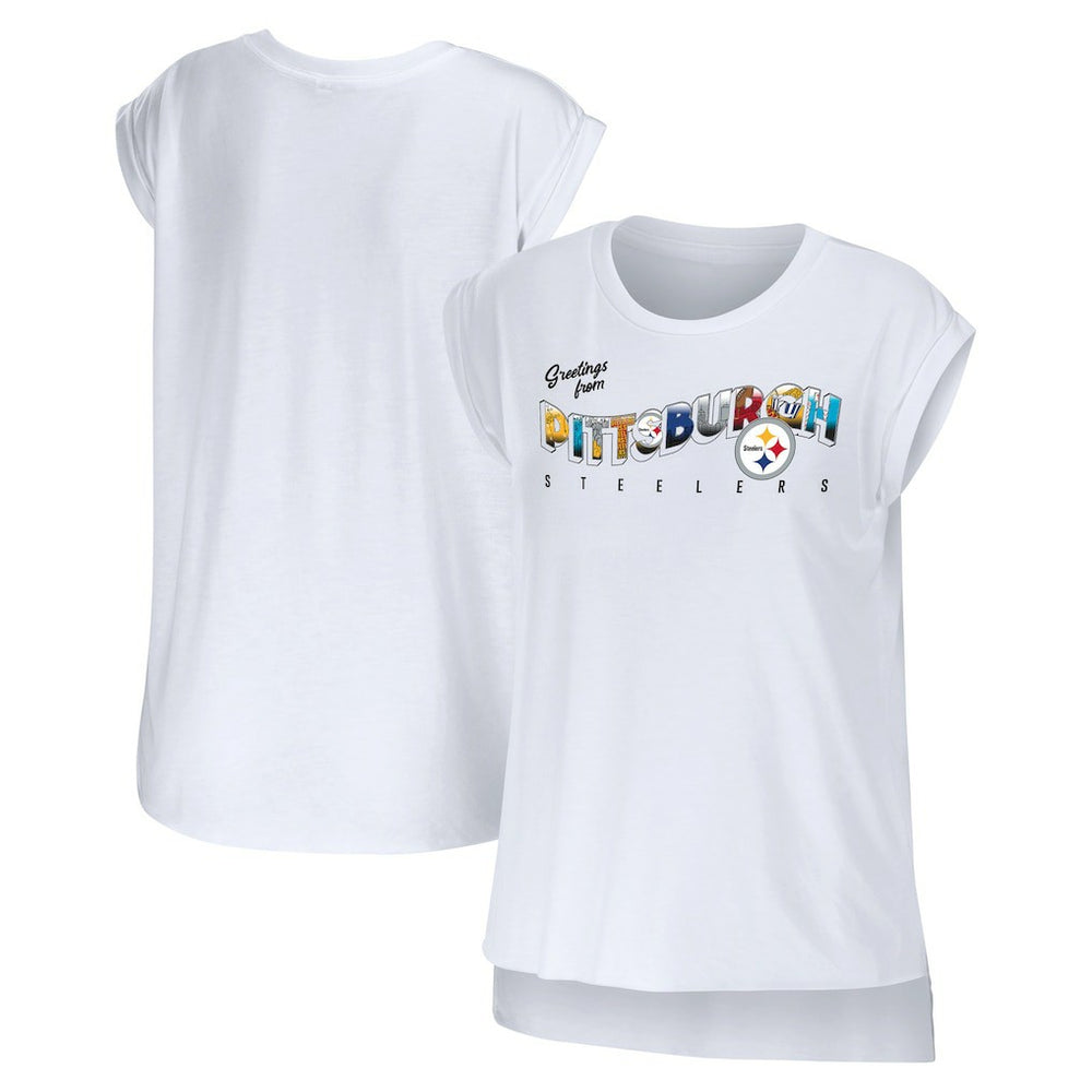 Pittsburgh Steelers WEAR by Erin Andrews Women's Greetings From Muscle T-Shirt White | NFL