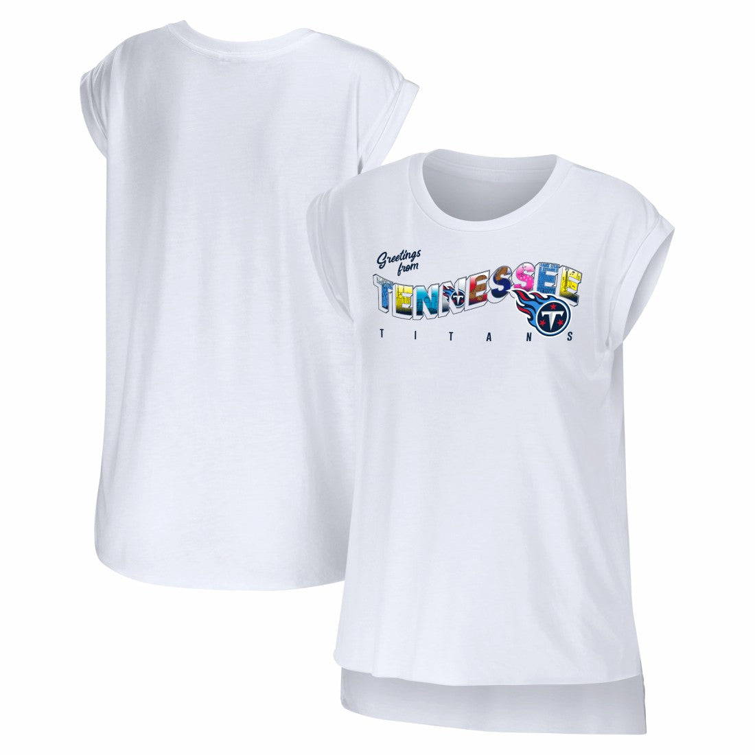 Tennessee Titans WEAR by Erin Andrews Women's Greetings From Muscle T-Shirt White | NFL