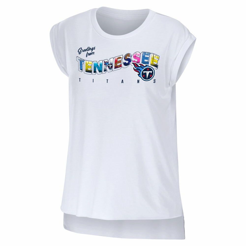 Tennessee Titans WEAR by Erin Andrews Women's Greetings From Muscle T-Shirt White | NFL
