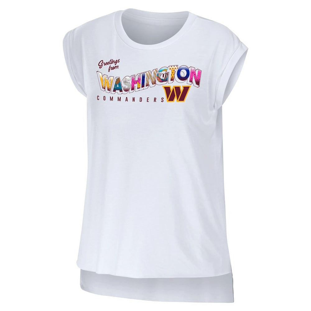 Washington Commanders WEAR by Erin Andrews Women's Greetings From Muscle T-Shirt White | NFL