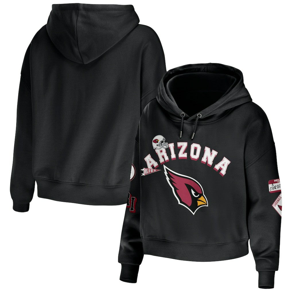 Arizona Cardinals WEAR by Erin Andrews Women's Modest Cropped Pullover Hoodie Black | NFL