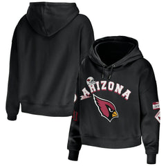 Arizona Cardinals WEAR by Erin Andrews Women's Modest Cropped Pullover Hoodie Black | NFL