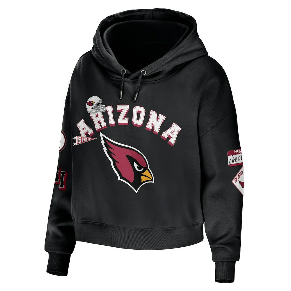 Arizona Cardinals WEAR by Erin Andrews Women's Modest Cropped Pullover Hoodie Black | NFL