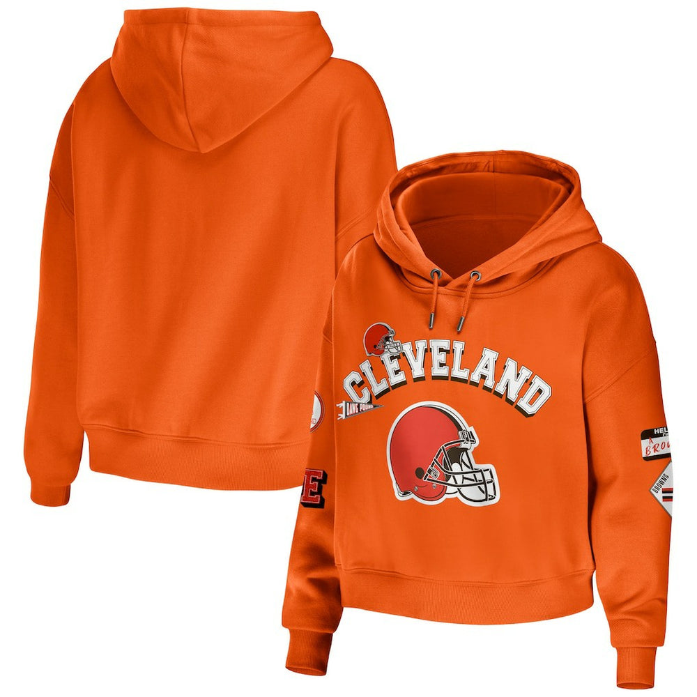 Cleveland Browns WEAR by Erin Andrews Women's Modest Cropped Pullover Hoodie Orange | NFL