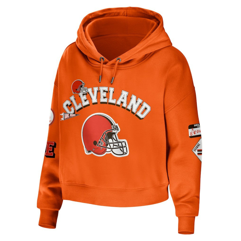 Cleveland Browns WEAR by Erin Andrews Women's Modest Cropped Pullover Hoodie Orange | NFL