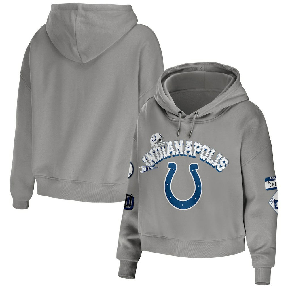 Indianapolis Colts WEAR by Erin Andrews Women's Modest Cropped Pullover Hoodie Gray | NFL
