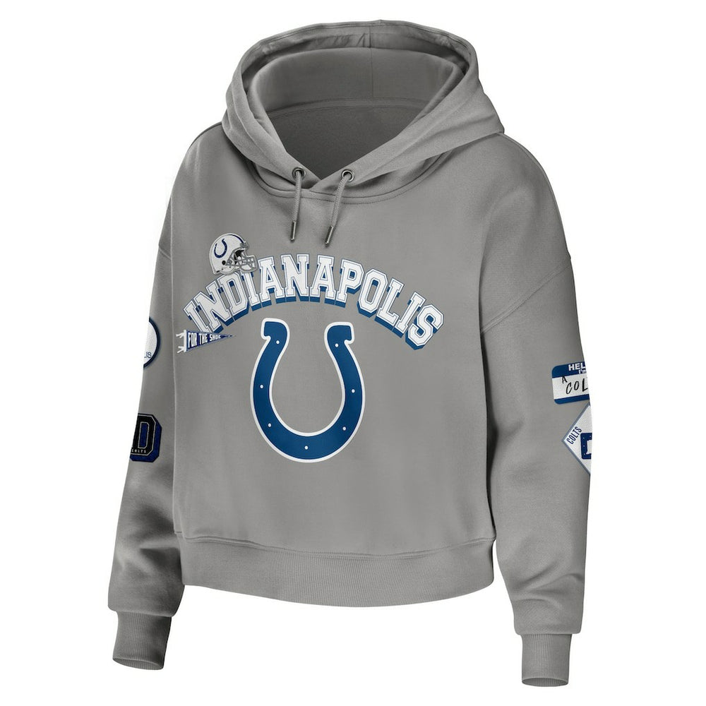 Indianapolis Colts WEAR by Erin Andrews Women's Modest Cropped Pullover Hoodie Gray | NFL