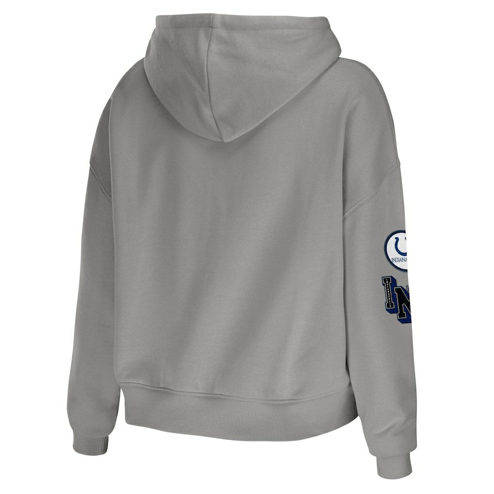 Indianapolis Colts WEAR by Erin Andrews Women's Modest Cropped Pullover Hoodie Gray | NFL