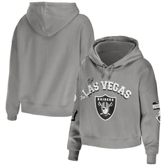 Las Vegas Raiders WEAR by Erin Andrews Women's Modest Cropped Pullover Hoodie Gray | NFL