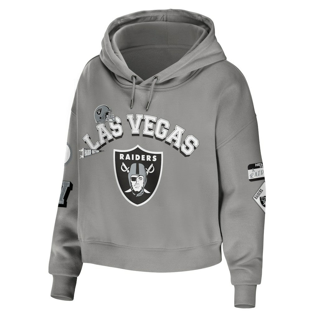 Las Vegas Raiders WEAR by Erin Andrews Women's Modest Cropped Pullover Hoodie Gray | NFL