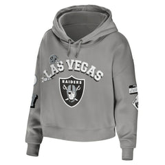 Las Vegas Raiders WEAR by Erin Andrews Women's Modest Cropped Pullover Hoodie Gray | NFL