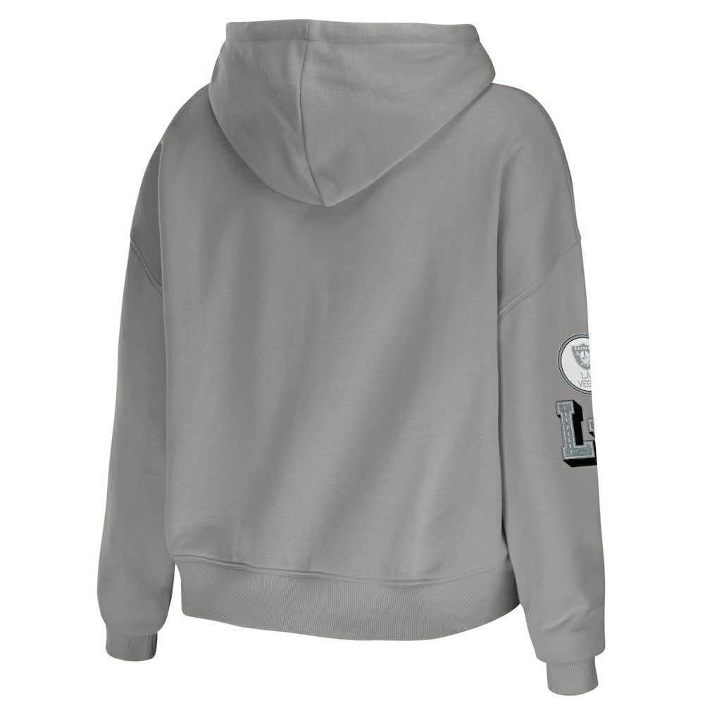 Las Vegas Raiders WEAR by Erin Andrews Women's Modest Cropped Pullover Hoodie Gray | NFL