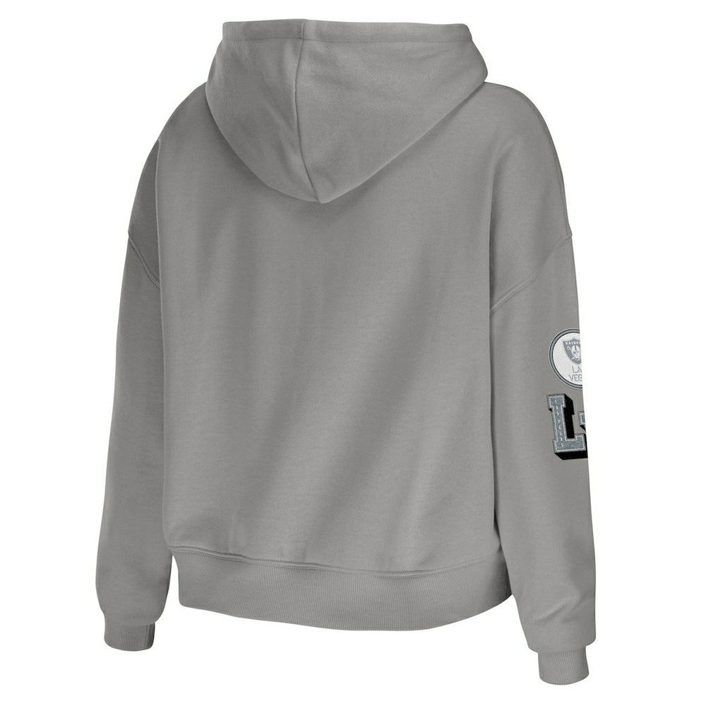 Las Vegas Raiders WEAR by Erin Andrews Women's Modest Cropped Pullover Hoodie Gray | NFL