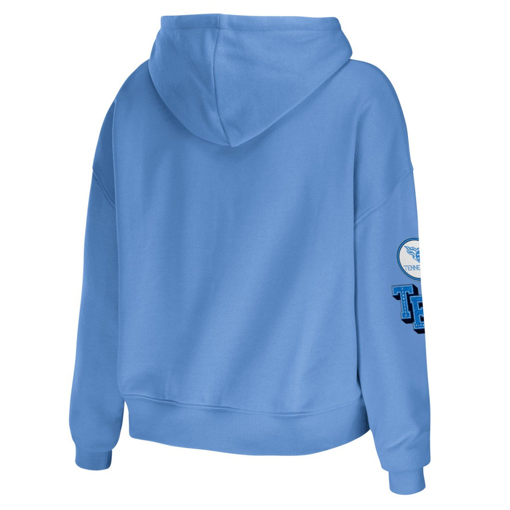 Tennessee Titans WEAR by Erin Andrews Women's Modest Cropped Pullover Hoodie Light Blue | NFL